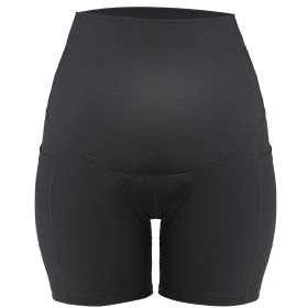 Women Maternity Shorts Seamless Pregnancy Underwear Shapewear Fitness Yoga Running Shorts High Waist Over The Belly Pants with Two Side Pockets (Option: BLK S)