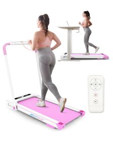 FYC Under Desk Treadmill - 2 in 1 Folding Treadmill for Home 300LBS Weight Capacity;  Free Installation Foldable Treadmill Compact Electric Running Ma (Color: Pink)