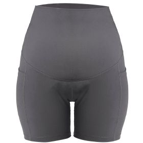 Women Maternity Shorts Seamless Pregnancy Underwear Shapewear Fitness Yoga Running Shorts High Waist Over The Belly Pants with Two Side Pockets (Option: GRY S)